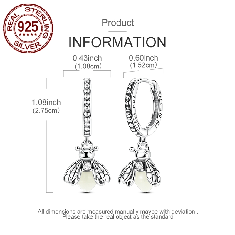 Women's 925 Sterling Silvery Luminous Firefly Earrings, Cute & Elegant